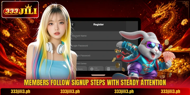 Members follow signup steps with steady attention