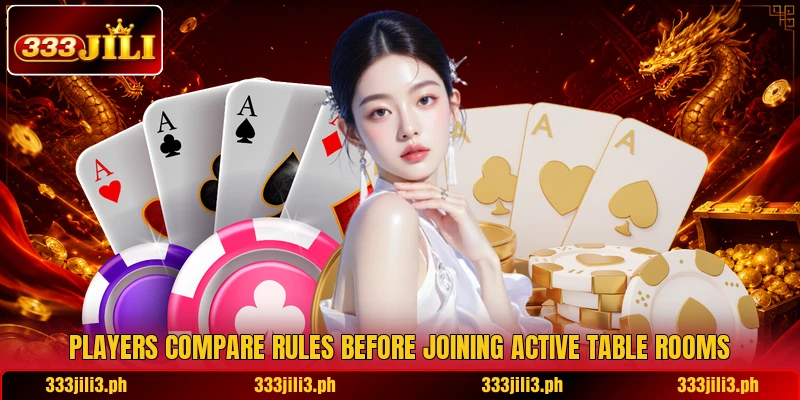 Players compare room rules before choosing seats Players compare room rules before choosing seats